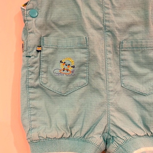 SERGENT MAJOR Infant Overalls Shorts Blue Cotton Unisex Ocean Sun Embroidered - Picture 3 of 8
